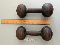 Vintage Antique Cast Iron Dumbbells Round Head Hand Weight 10 Lbs (20lbs Total)