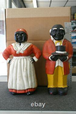 Vintage Black Americana Coin Banks Pair 10.75 and 11.5 Tall Over 7 Lbs. Each