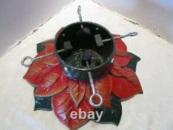 Vintage CHRISTMAS TREE STAND ENAMELED CAST IRON HEAVY 28 LBS POINSETTIA 18 Wide