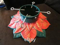 Vintage CHRISTMAS TREE STAND ENAMELED CAST IRON HEAVY 28 LBS POINSETTIA 18 Wide