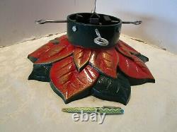 Vintage CHRISTMAS TREE STAND ENAMELED CAST IRON HEAVY 28 LBS POINSETTIA 18 Wide