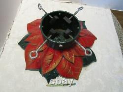 Vintage CHRISTMAS TREE STAND ENAMELED CAST IRON HEAVY 28 LBS POINSETTIA 18 Wide