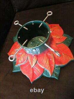 Vintage CHRISTMAS TREE STAND ENAMELED CAST IRON HEAVY 28 LBS POINSETTIA 18 Wide