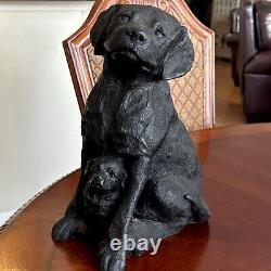 Vintage Cast Iron Black Labrador with Baby DogDOORSTOP 19 Lbs 13 Tall