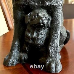 Vintage Cast Iron Black Labrador with Baby DogDOORSTOP 19 Lbs 13 Tall
