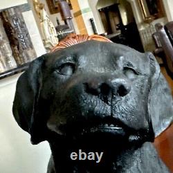 Vintage Cast Iron Black Labrador with Baby DogDOORSTOP 19 Lbs 13 Tall