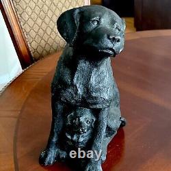 Vintage Cast Iron Black Labrador with Baby DogDOORSTOP 19 Lbs 13 Tall