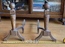 Vintage Cast Iron Fireplace Andirons Firedogs Knockers Mission Arts & Crafts