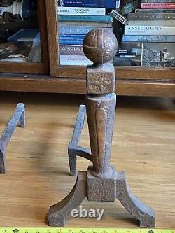 Vintage Cast Iron Fireplace Andirons Firedogs Knockers Mission Arts & Crafts