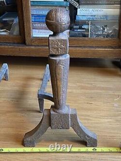 Vintage Cast Iron Fireplace Andirons Firedogs Knockers Mission Arts & Crafts