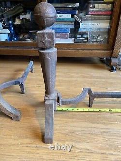 Vintage Cast Iron Fireplace Andirons Firedogs Knockers Mission Arts & Crafts