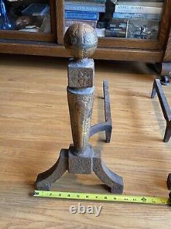 Vintage Cast Iron Fireplace Andirons Firedogs Knockers Mission Arts & Crafts