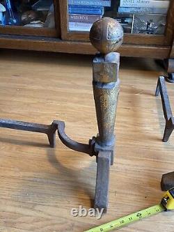 Vintage Cast Iron Fireplace Andirons Firedogs Knockers Mission Arts & Crafts