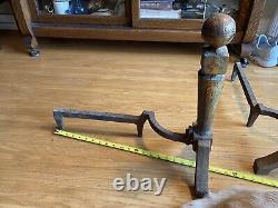 Vintage Cast Iron Fireplace Andirons Firedogs Knockers Mission Arts & Crafts
