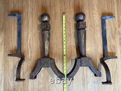 Vintage Cast Iron Fireplace Andirons Firedogs Knockers Mission Arts & Crafts