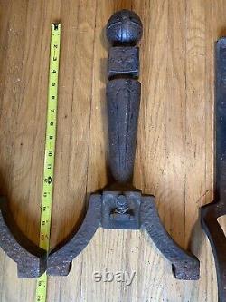 Vintage Cast Iron Fireplace Andirons Firedogs Knockers Mission Arts & Crafts