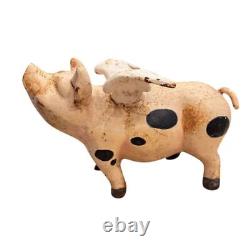 Vintage Cast Iron Flying Pig Folk Art Farmhouse Decor Spotted 13lbs 12x6 70's