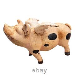 Vintage Cast Iron Flying Pig Folk Art Farmhouse Decor Spotted 13lbs 12x6 70's