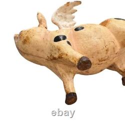 Vintage Cast Iron Flying Pig Folk Art Farmhouse Decor Spotted 13lbs 12x6 70's