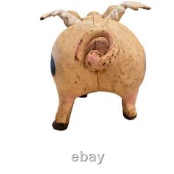 Vintage Cast Iron Flying Pig Folk Art Farmhouse Decor Spotted 13lbs 12x6 70's