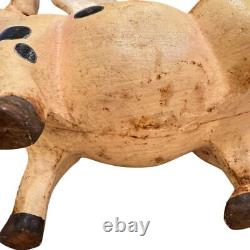 Vintage Cast Iron Flying Pig Folk Art Farmhouse Decor Spotted 13lbs 12x6 70's