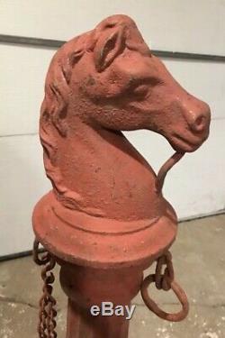 Vintage Cast Iron Horse & Lion Head Hitching Post 43 Tall 68 lb 2-pcs RARE
