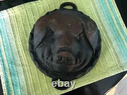Vintage Cast Iron Pig's head pan Pig's Head Face Cheese Mold Over 7 lbs Heavy