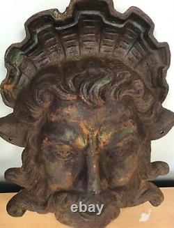 Vintage Cast Iron Poseidon Neptune Fountain Spitter Spout 18 16 lbs Yard Art
