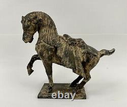 Vintage Cast Iron Tang Dynasty Look Horse Statue 5.4 Lbs 7.75H x 8.5 L x3.75W