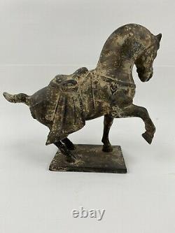 Vintage Cast Iron Tang Dynasty Look Horse Statue 5.4 Lbs 7.75H x 8.5 L x3.75W