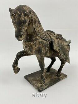 Vintage Cast Iron Tang Dynasty Look Horse Statue 5.4 Lbs 7.75H x 8.5 L x3.75W