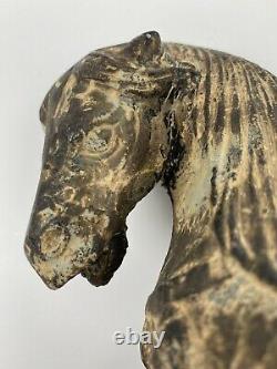 Vintage Cast Iron Tang Dynasty Look Horse Statue 5.4 Lbs 7.75H x 8.5 L x3.75W