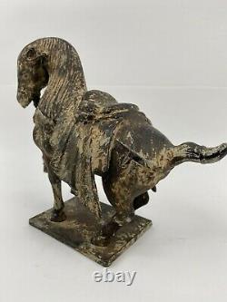 Vintage Cast Iron Tang Dynasty Look Horse Statue 5.4 Lbs 7.75H x 8.5 L x3.75W