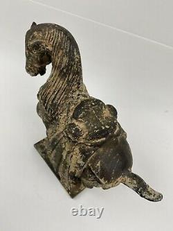 Vintage Cast Iron Tang Dynasty Look Horse Statue 5.4 Lbs 7.75H x 8.5 L x3.75W