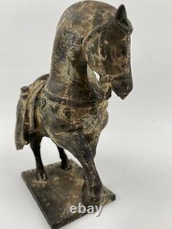 Vintage Cast Iron Tang Dynasty Look Horse Statue 5.4 Lbs 7.75H x 8.5 L x3.75W