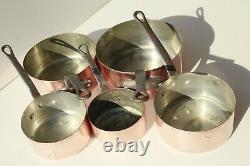 Vintage Copper Pan Sauce Pan Set of 5 Tin Lined Cast Iron Handles 8.8lbs