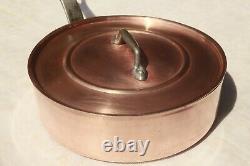 Vintage Copper Saute Pan w Lid Alu Lined Cast Iron Handle 2mm 8.7inch 3.7lbs