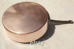 Vintage Copper Saute Pan w Lid Alu Lined Cast Iron Handle 2mm 8.7inch 3.7lbs