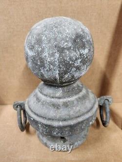 Vintage Finial Post Top Hitching Cast Iron Cannon Ball Pole Antique Rings 10lbs