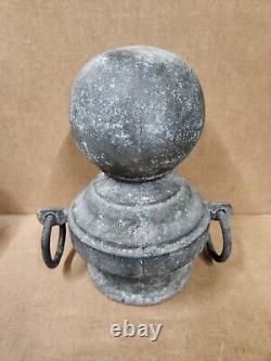 Vintage Finial Post Top Hitching Cast Iron Cannon Ball Pole Antique Rings 10lbs