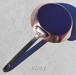 Vintage French 7.7inch Round Copper Frying Pan Tin Lining Cast Iron Handle 1.8lb