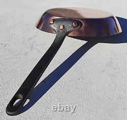 Vintage French 7.7inch Round Copper Frying Pan Tin Lining Cast Iron Handle 1.8lb
