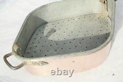 Vintage French Copper Poaching Baking Pan Turbotiere Chef Cook 21.7inch 14.3lbs