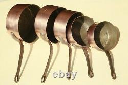 Vintage French Copper Sauce Pan Set 5 Tin Lined Cast Iron Handles 1.5-2mm 11.7lb