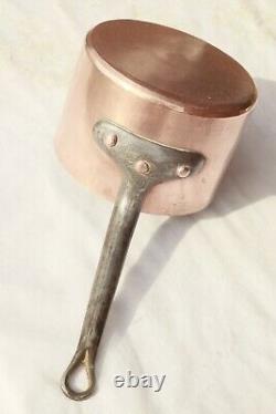 Vintage French Copper Saucepan Hammered Tin Lined Stamped 2.5mm 7.7inch 5.5lbs