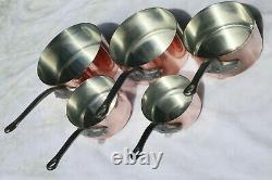 Vintage French Copper Saucepan Set of 5 Tin Lined Cast Iron Handles 8.6lbs