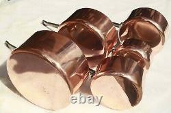 Vintage French Copper Saucepan Set of 5 Tin Lined Cast Iron Handles 8.6lbs