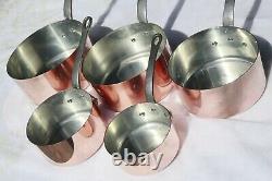 Vintage French Copper Saucepan Set of 5 Tin Lined Cast Iron Handles 8.6lbs