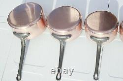 Vintage French Copper Saucepan Set of 5 Tin Lined With Cast Iron Handles 9lbs