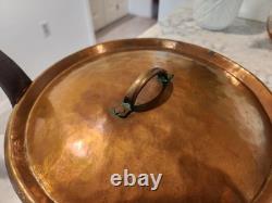 Vintage French Copper Saute Pan 9.5 Cast Iron Handle France 7 lbs Thick With Lid